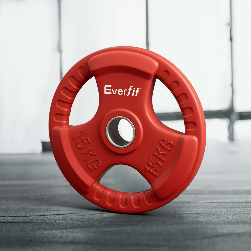 Everfit Weight Plates Olympic 15kg Dumbbell Barbell Plate Weight Lifting Home Gym Red
