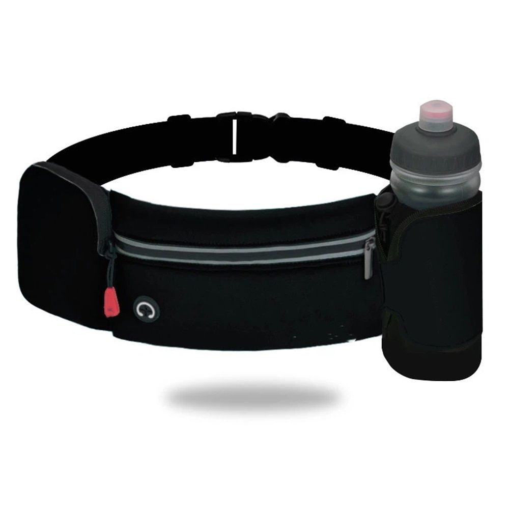 Running Belt Bag With Foldable Water Bottle Holder(Bottles NOT Included), No Bounce Large Pocket Water Resistant Fanny Waist Pack, Hydration Running Phone Holder For Men And Women (Black)