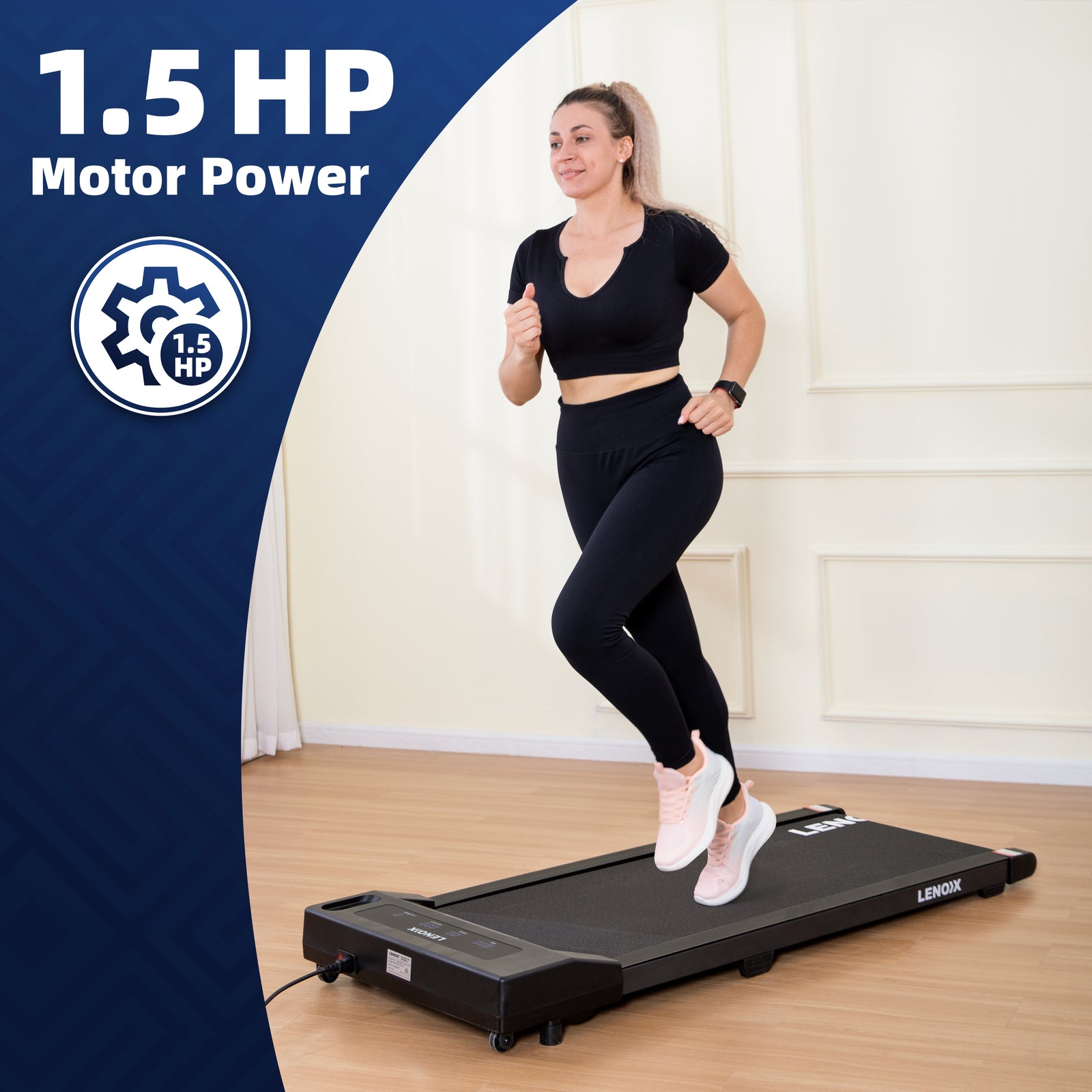 1.5 HP 52cm Electric Walking Pad Treadmill with Remote Control and Display Screen
