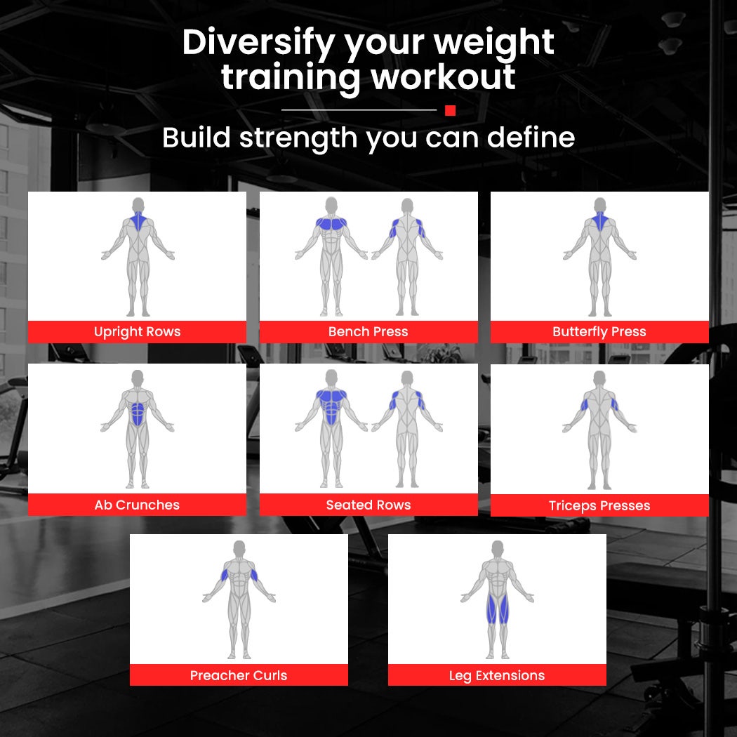 PROFLEX Multi-Station Compact Home Gym Set, 150lbs Weight Plates- M8000