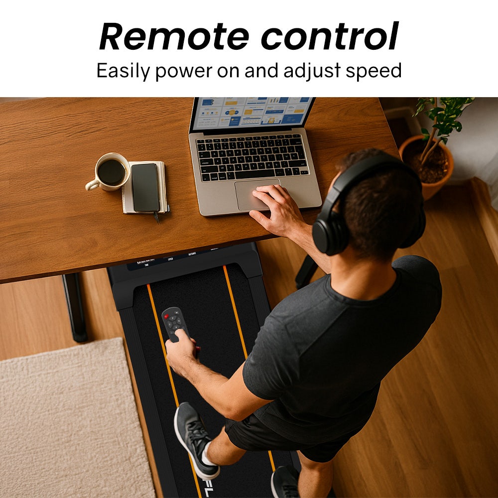 PROFLEX Electric Walking Pad Under Desk Treadmill, Remote Control, Compact Foldable Size, Tablet Holder, LCD Display, Walk or Light Jog