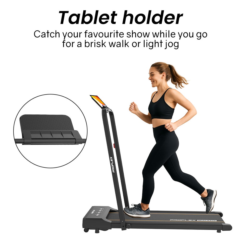 PROFLEX Electric Walking Pad Under Desk Treadmill, Remote Control, Compact Foldable Size, Tablet Holder, LCD Display, Walk or Light Jog