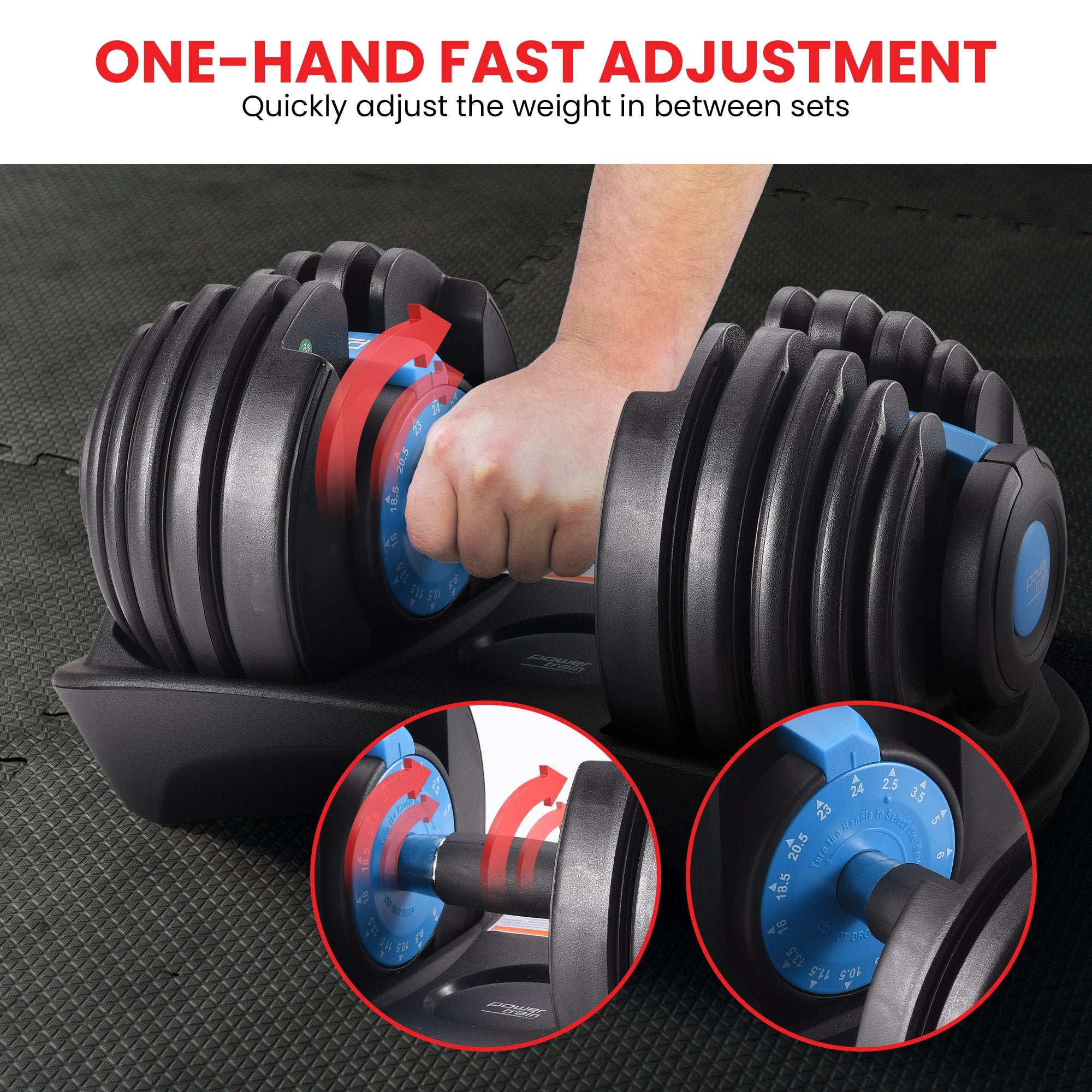 Powertrain 2x 24kg Adjustable Dumbbell Home Gym Set