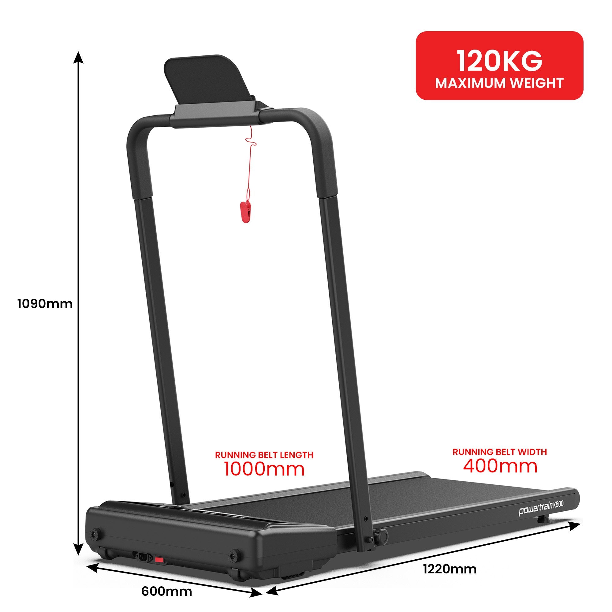 Powertrain K500 Walking Pad Treadmill 2 in 1 Foldable Walking & Running Machine w/2.5HP Motor Dual LED Displays 2 Level