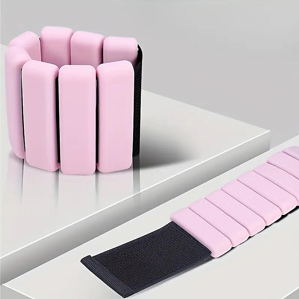 2-Piece Ankle & Wrist Weights – 1kg Pair Adjustable Workout Bangles (Pink)