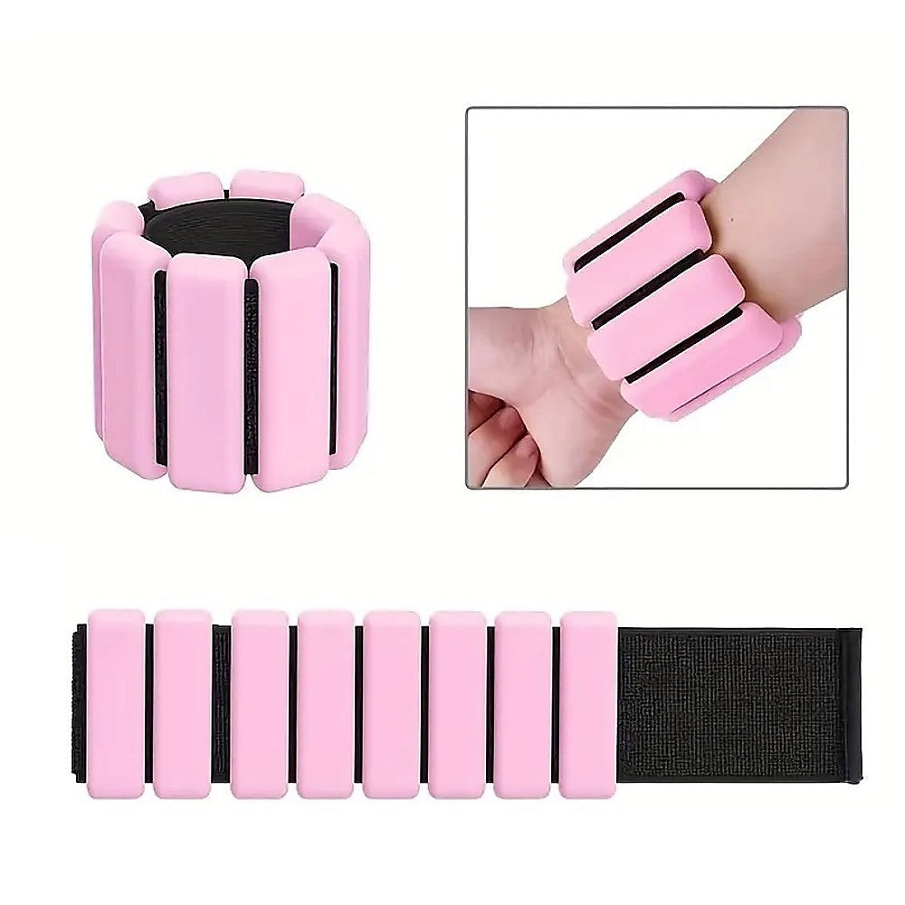 2-Piece Ankle & Wrist Weights – 1kg Pair Adjustable Workout Bangles (Pink)