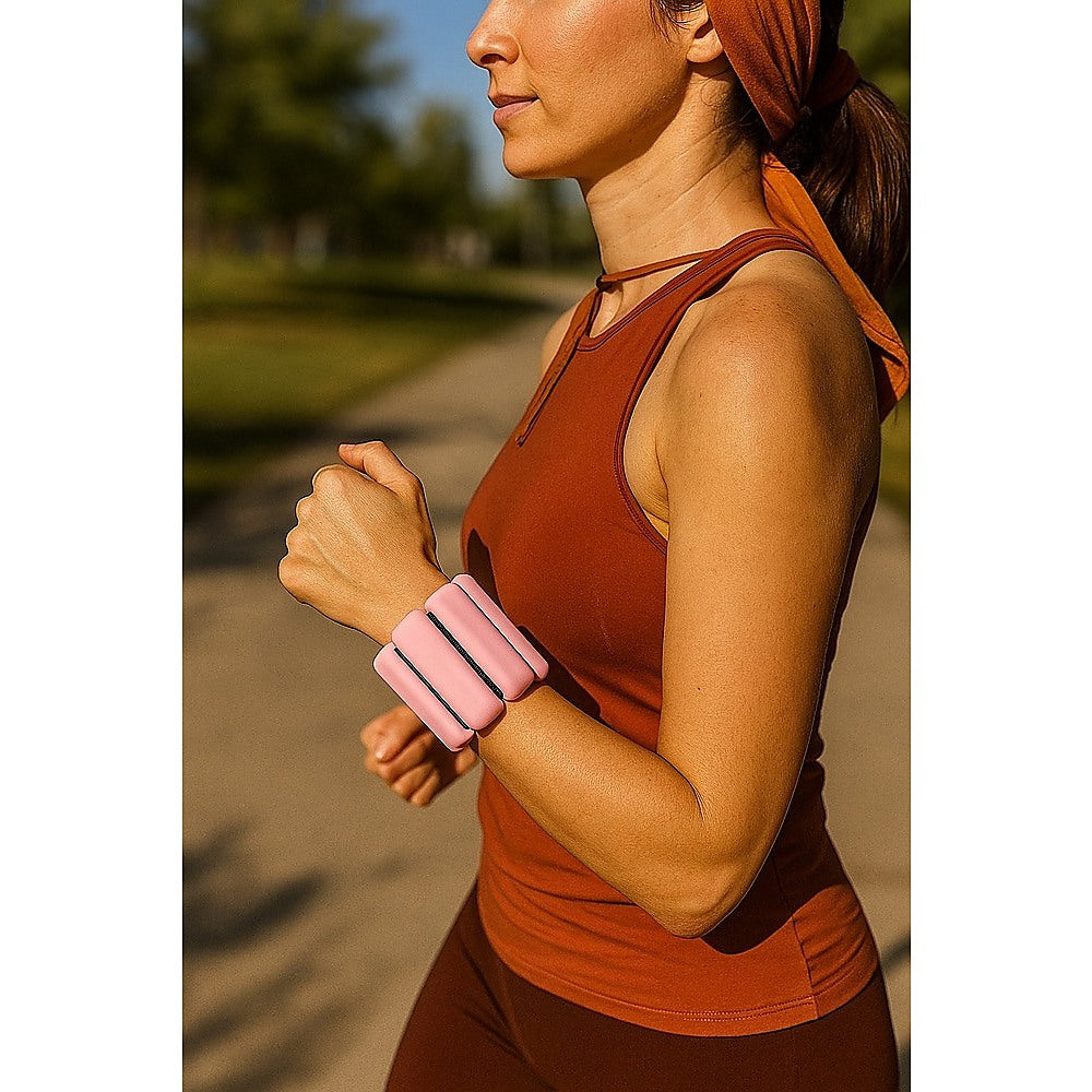 2-Piece Ankle & Wrist Weights – 2kg Pair Adjustable Workout Bangles (Pink)