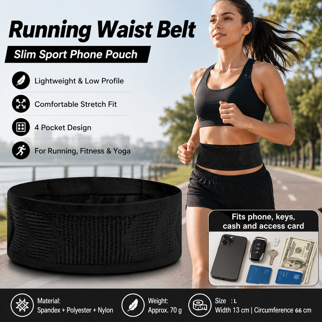 Black Running Waist Belt – Breathable Mesh