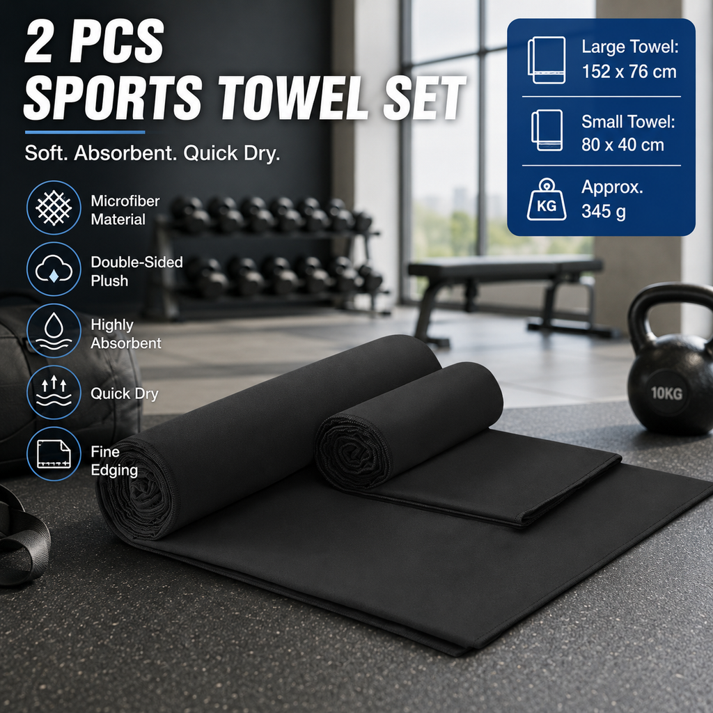 2-Piece Microfiber Sports Towel Set – 152×76cm & 80×40cm