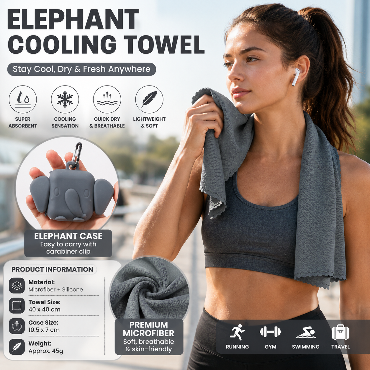 Microfiber Cooling Sports Towel with Silicone Case