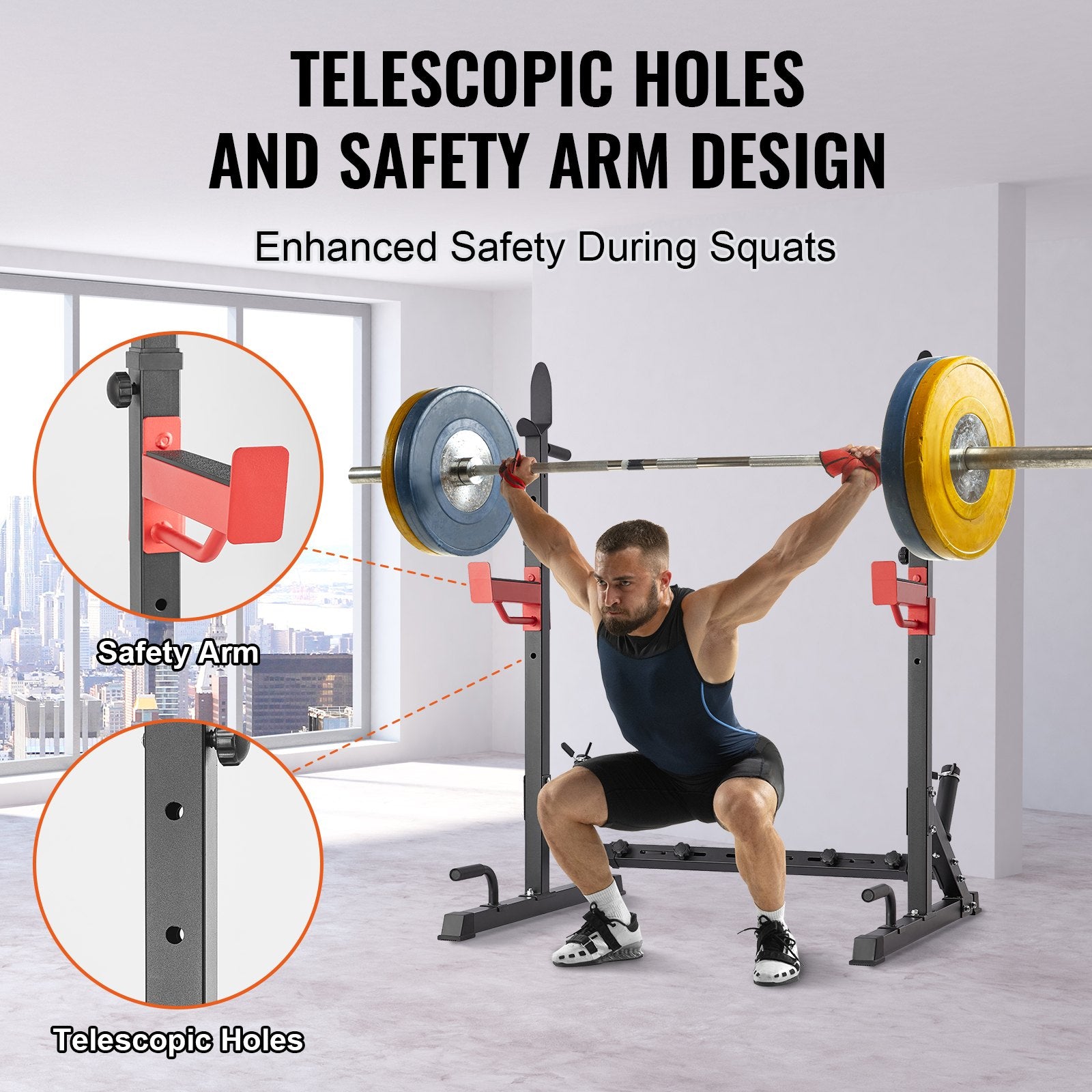 VEVOR Squat Power Rack Adjustable Heavy Duty Barbell Weight Bench Press Stand